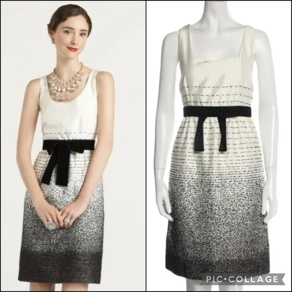 Kate Spade Wool Blend Embroidered Ombre w/Velvet Waist Bow Satin Sheath Dress - Picture 1 of 10